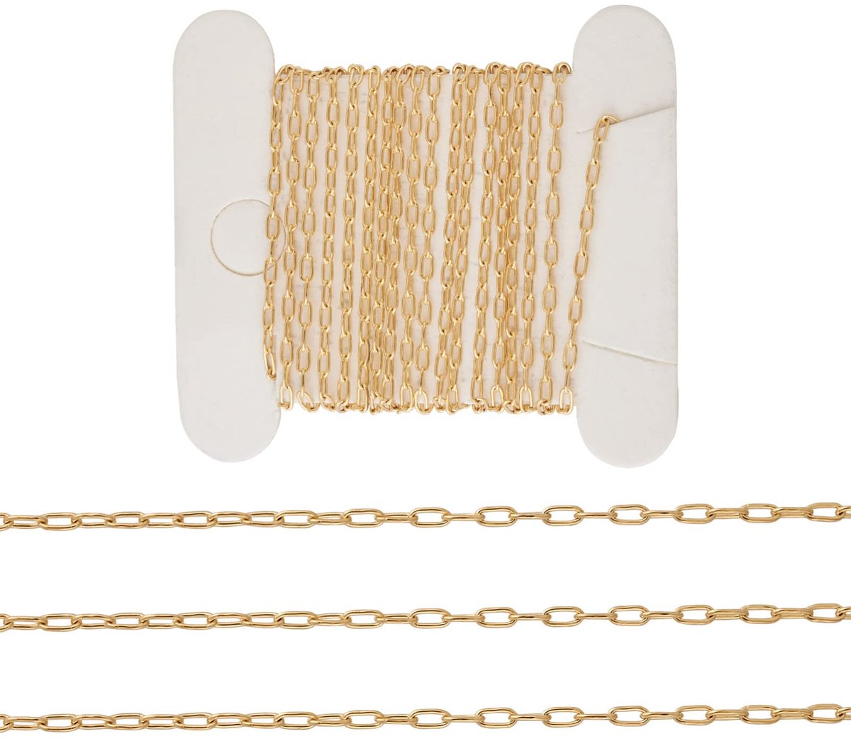Pandahall 1M Messing Paperclip Kettingen 14K Goud Gevulde Ketting Ovale Links voor Sieraden Maken met 1Pc Vierkante Fluwelen Sieraden Tassen Goud Kleur