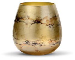 Terroso – Vaas – mondgeblazen goudkleurig glas – luxe uitstraling, stijlvol en elegant – 21 cm hoog – marmerlook – bloemenvaas