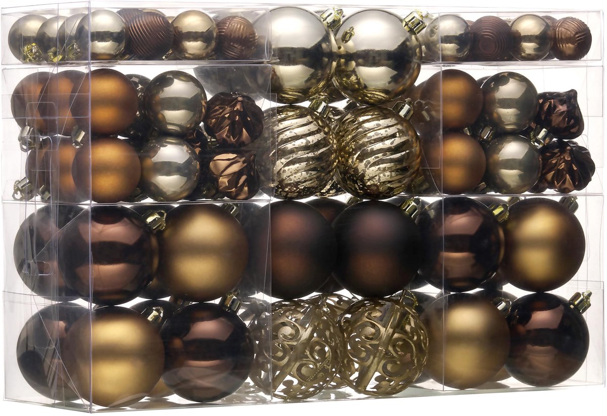 Valery Madelyn Kerstballen voor kerstboomdecoraties, 100 stuks koperen gouden onbreekbare kerstballen, ornamenten, set