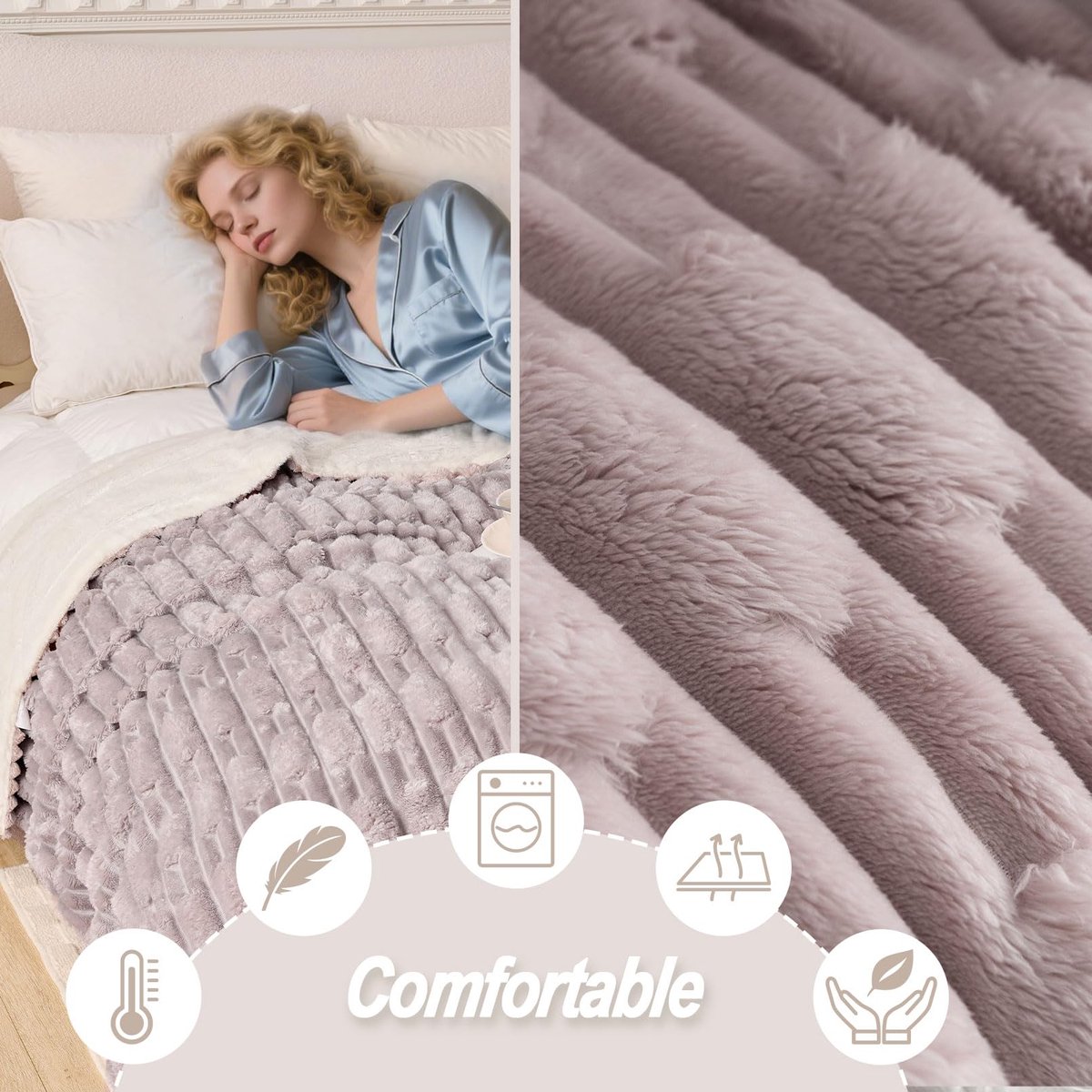 wollig met prachtige zachte textuur, extra warm voor de winter, ideaal als bankdeken en bedsprei, goed cadeau voor vrouwen (taupe geometrie, 150 x 200 cm) thumbnail 2