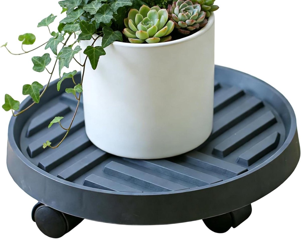 Plantenwagen Met Wieltjes - Potonderzetter Plantenverrijder - Planten Verplaatsen - Blokkeerbare Zwenkwielen - 21 x 21 x 6 cm - Zwart