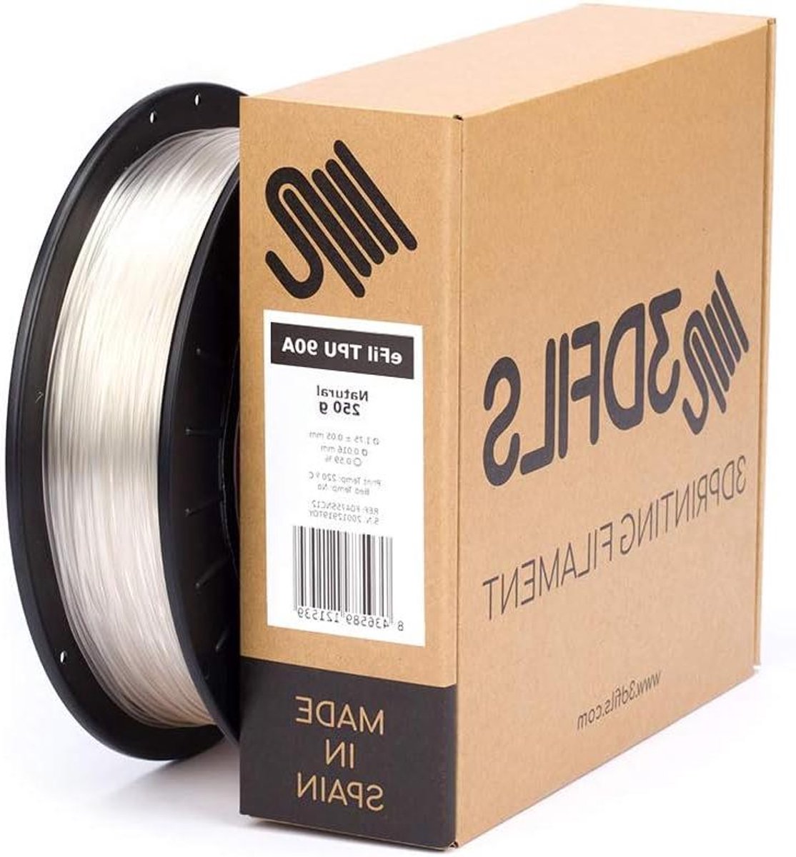 Flexibel 3D Printfilament TPU 90A 1.75mm - 250g Natuurlijk