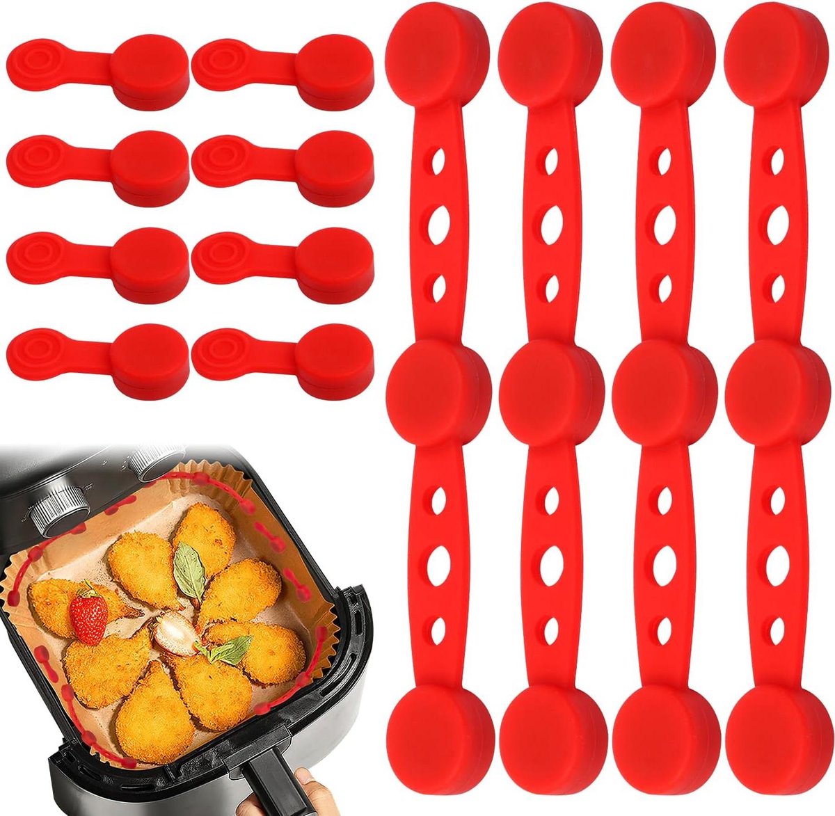 Magnetische Siliconen Gespen Airfryer Magneten Bakpapier Bevestigen Hittebestendig Materiaal 12 stuks Rood
