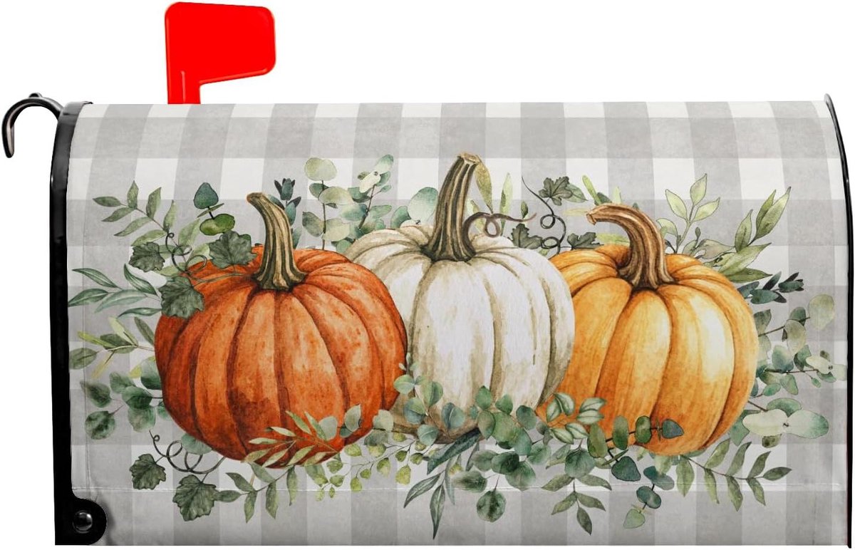 Brievenbus Cover - Brievenbushoes Magnetisch - Tuin Decoratie - Herfst Pompoen Design - 533 x 457 cm - Groen