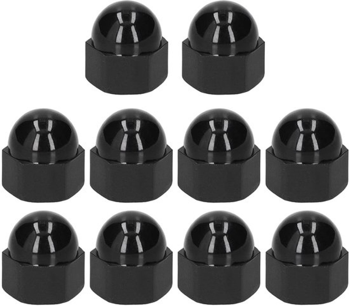 Dailygoods- Zeskantmoer Deksels 10 Stuks - Zwart - Kunststof
