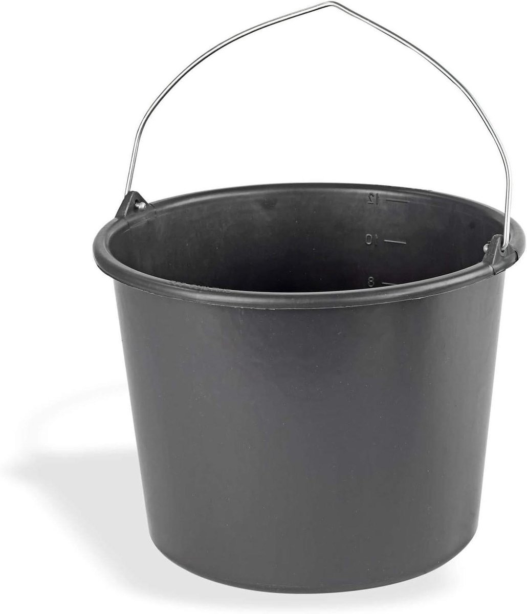 Bouwemmer - Mortelbak Poetsemmer - Bouw Tuin Werk - Slagvaste Kunststof - 12 liter - Grijs