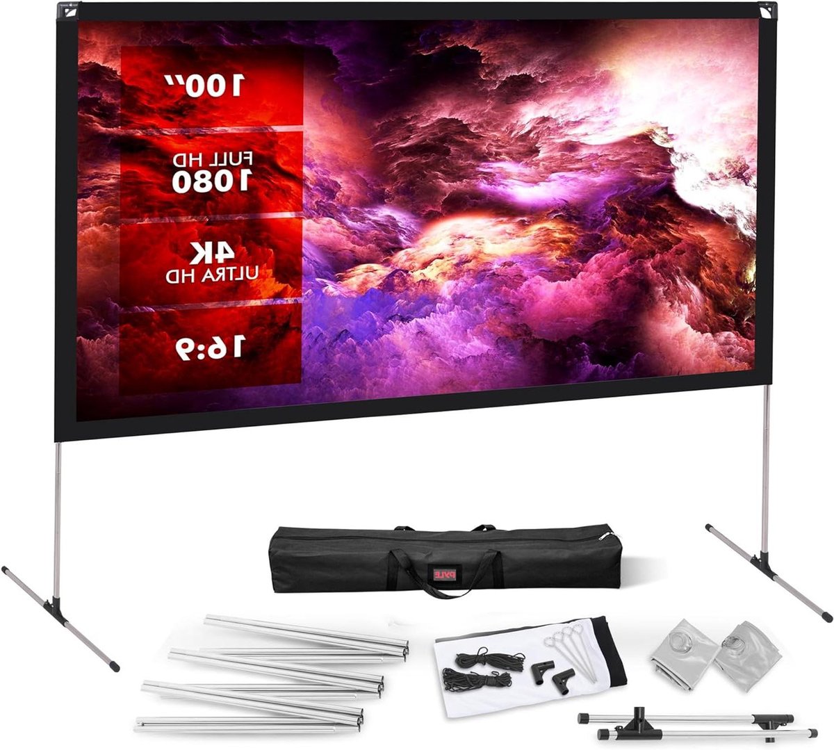 Projectiescherm met Standaard - Draagbaar Scherm Buiten - Thuisbioscoop Ervaring - Mat Wit Projectieoppervlak - 100 inch 16:9 - Wit