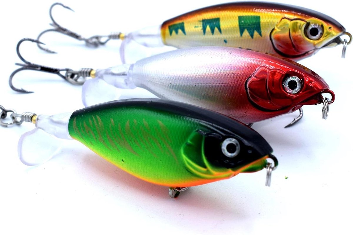 Oppervlakte Kunstaas - Snoek Lokaas Visploppers - Snoeken Vangen - Unieke Zwemactie Plops - 9 cm 3 stuks - 3 Kleuren