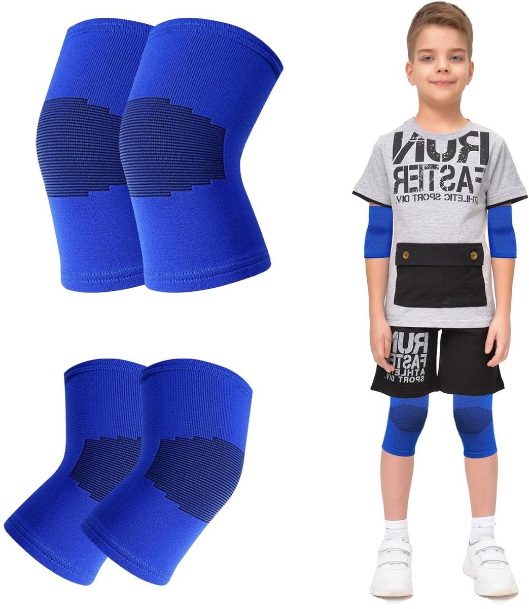 Kinder Knie- en Elleboogbeschermers - Sportbeschermers Set - Bescherming bij Sport - Verstelbare Pasvorm - Voor Kinderen 7-12 jaar - Blauw