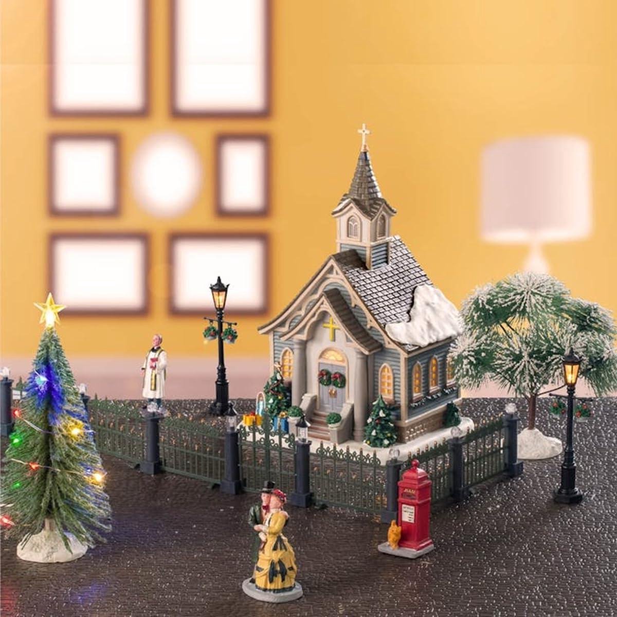 Kerstdorp Kerk Set - Dorpshuis Verlichting - Kerstdorp Decoratie - Nieuw 2025 Collectie - 42.5 cm Breed - Multicolor