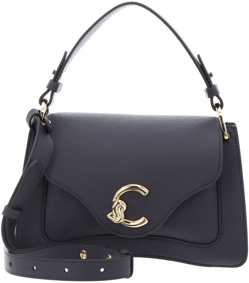 COCCINELLE Leren schoudertas handtas C-Me Handbag Grained Leather Stove blauwgrijs