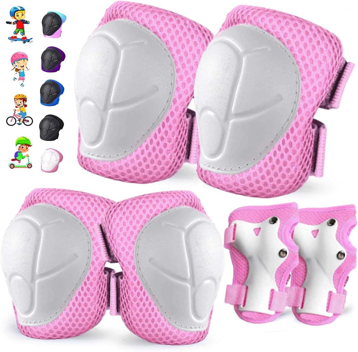 Kinder Kniebeschermers Set - Beschermende Uitrusting Kinderen - Sporten met Kinderen - Verstelbare Bandjes - 3-14 Jaar - Roze