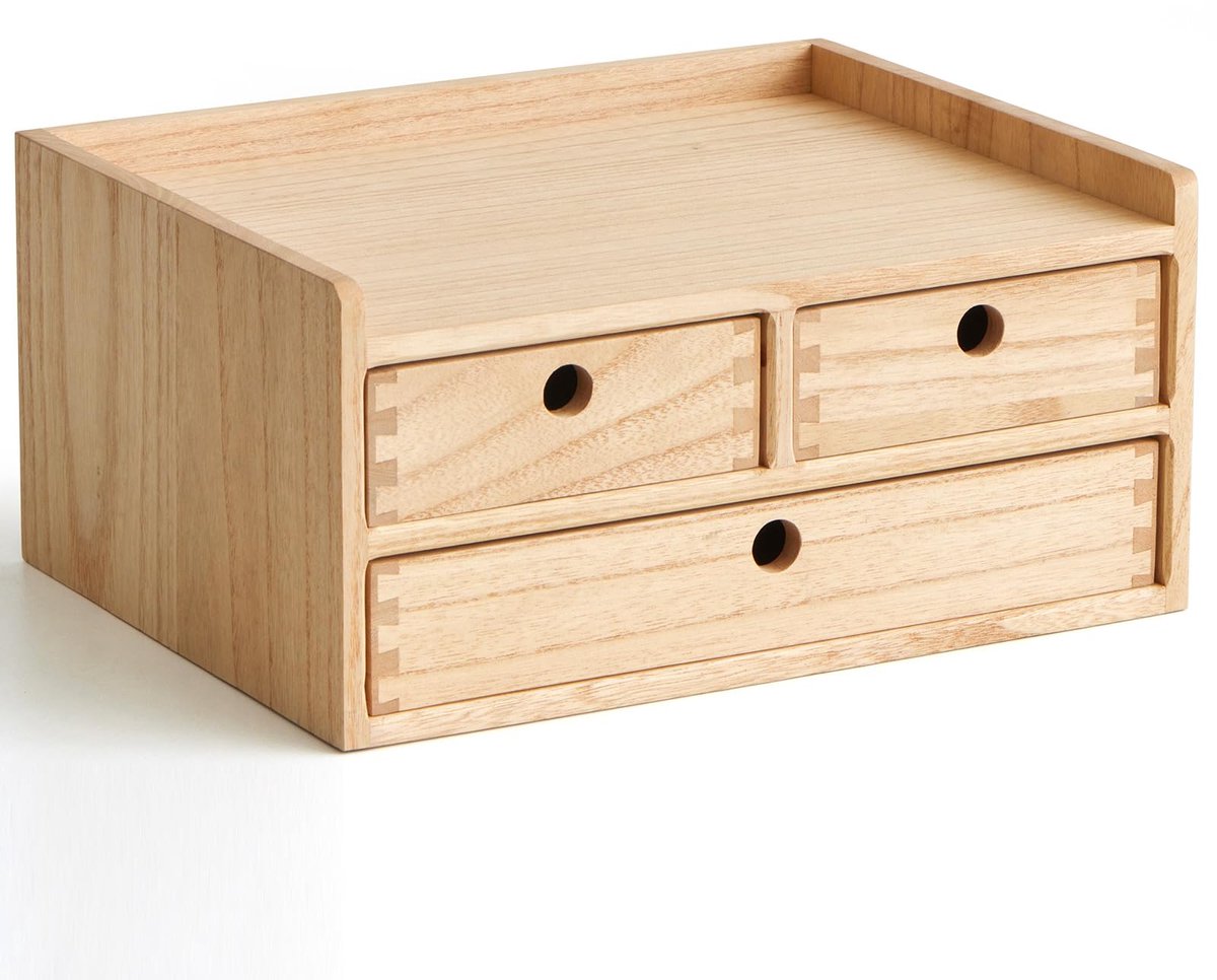 Houten bureau-organizer met 3 laden en 1 plank thuiswerkplek kantoorbenodigdheden houten opbergbox rek etui houden make-up box natuur