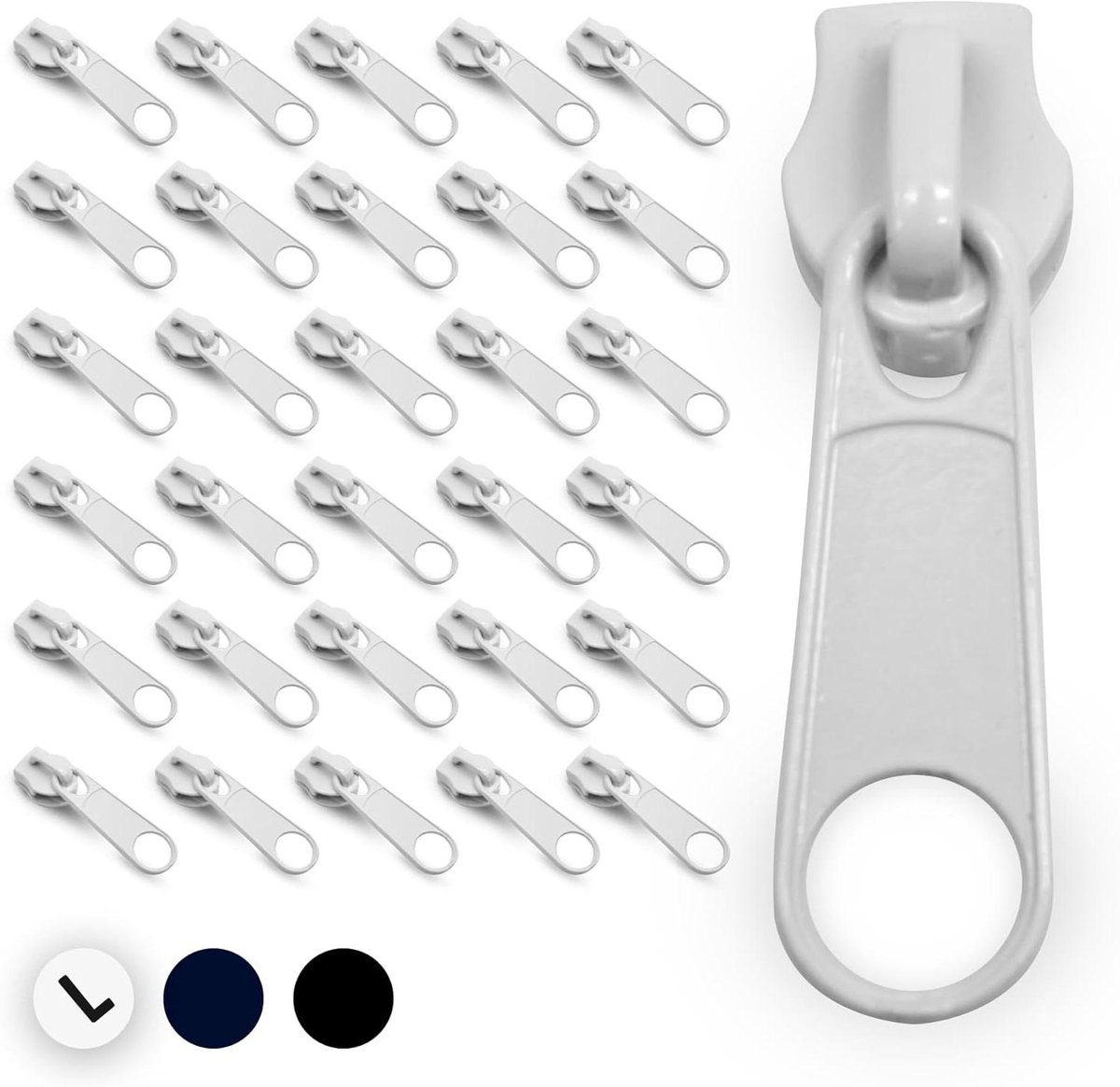 Ritssluiting Schuivers - Ritsvervangingen Schuifjes - Kleding Repareren - Zamak Emaille - 40 mm 20 stuks - Wit