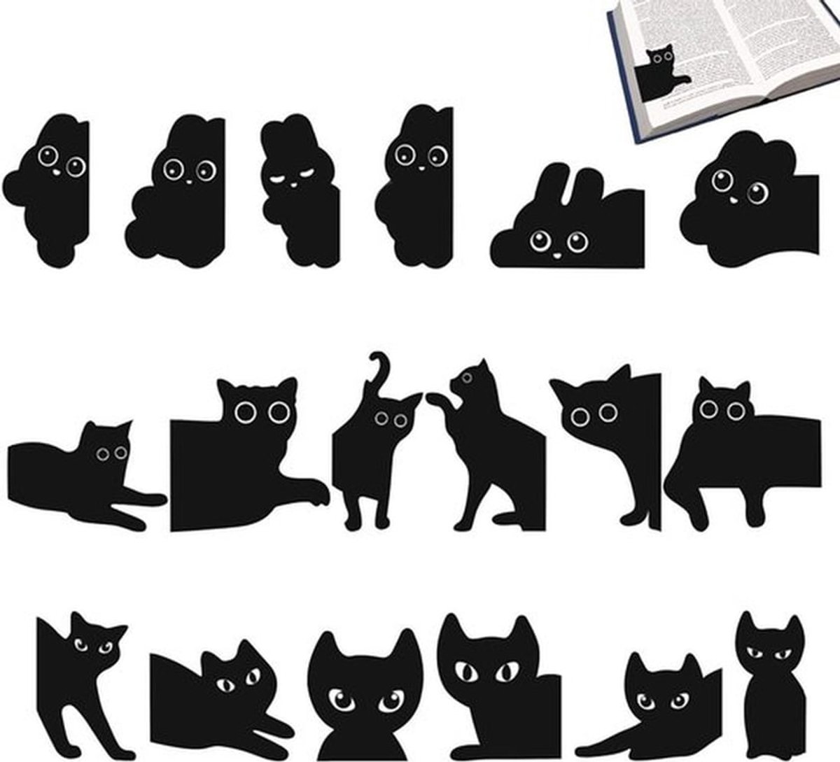 Zwarte Kat Magnetische Boekenleggers - Set van 18 Stuks - Schattig Ontwerp - Ideaal voor Studenten en Leraren - Thuisgebruik - School en Kantoor - Magnetische Bladwijzers - Lezen en Organiseren
