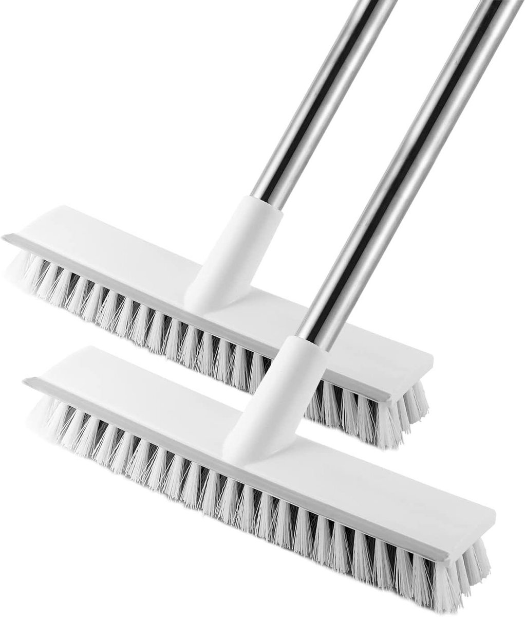Schrobber met steel - Vloerborstel reiniger - Badkamer schoonmaken - Verstelbare steel - 1156 inch - Grijs