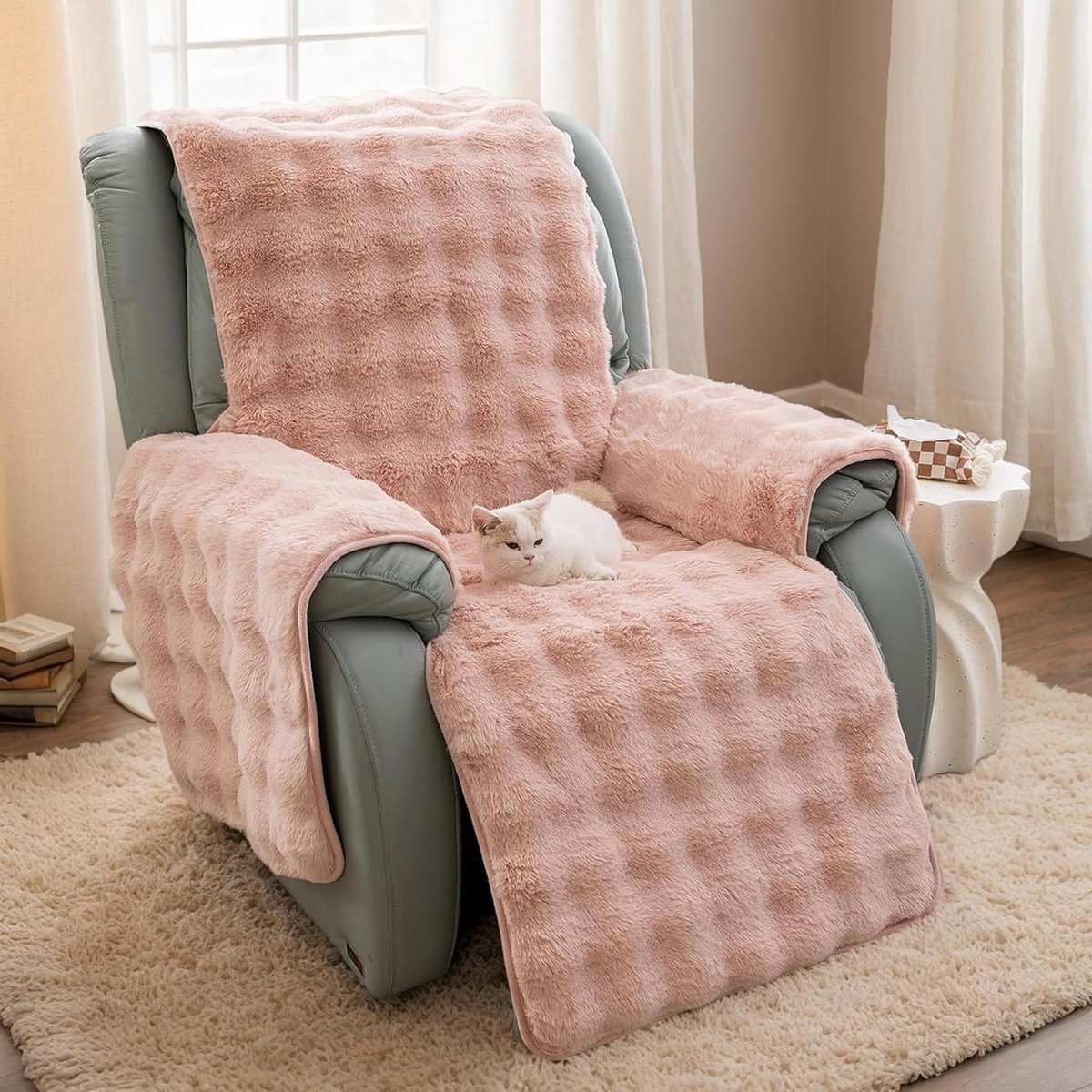 Fauteuilhoes Pluche - Stoelhoes Luie Jongen - Meubels Beschermen - Zachte Konijnenpluche - Tot 58.4 cm zitbreedte - Roze