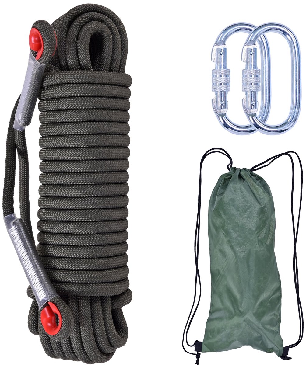 30 m touw multifunctioneel koord veiligheidstouw 10 mm noodvluchttouw boottouw met 2 karabijnhaken Camping Rescue Outdoor Wandelen Grotten (zwart)