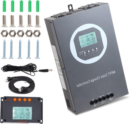 Zonnelaadregelaar MPPT - Solar Controller Laadregelaar - Zonne-energie Systeem - Automatische Systeemherkenning - 100A - Grijs