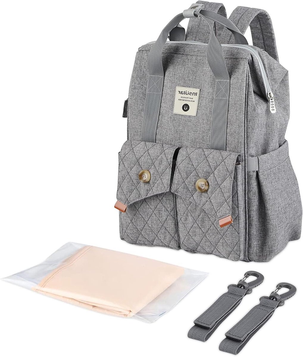 Luierrugzak - Babytas - Baby verzorgen - Waterdicht polyester - 41 cm hoog - Grijs