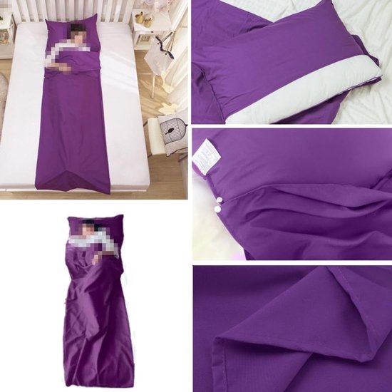 Reisslaapzak Laken - Zomer Slaapzak - Comfortabel Slapen - Met Kussentas - 210 x 75 cm - Paars — afbeelding 2