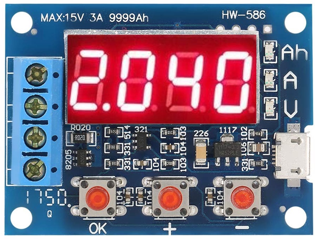 Lithium Discharge Tester voor Micro USB - Capaciteitstest voor Li-ion en Loodaccu's van 4.5-6V