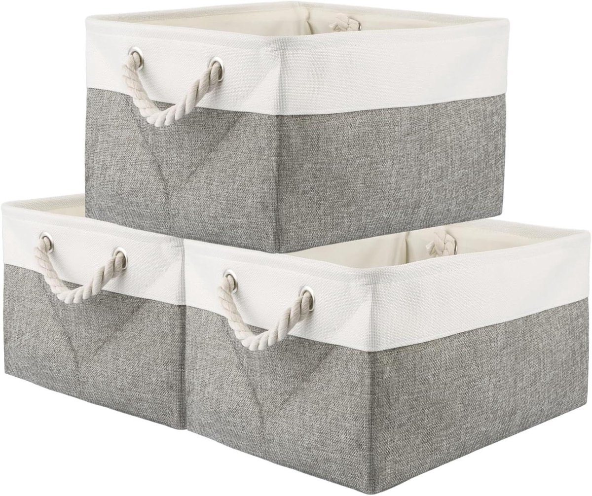 Opbergdoos Set - Opbergmand Handvat - Thuis Organiseren - Opvouwbaar Ontwerp - 41x31x20 cm - Grijs Wit