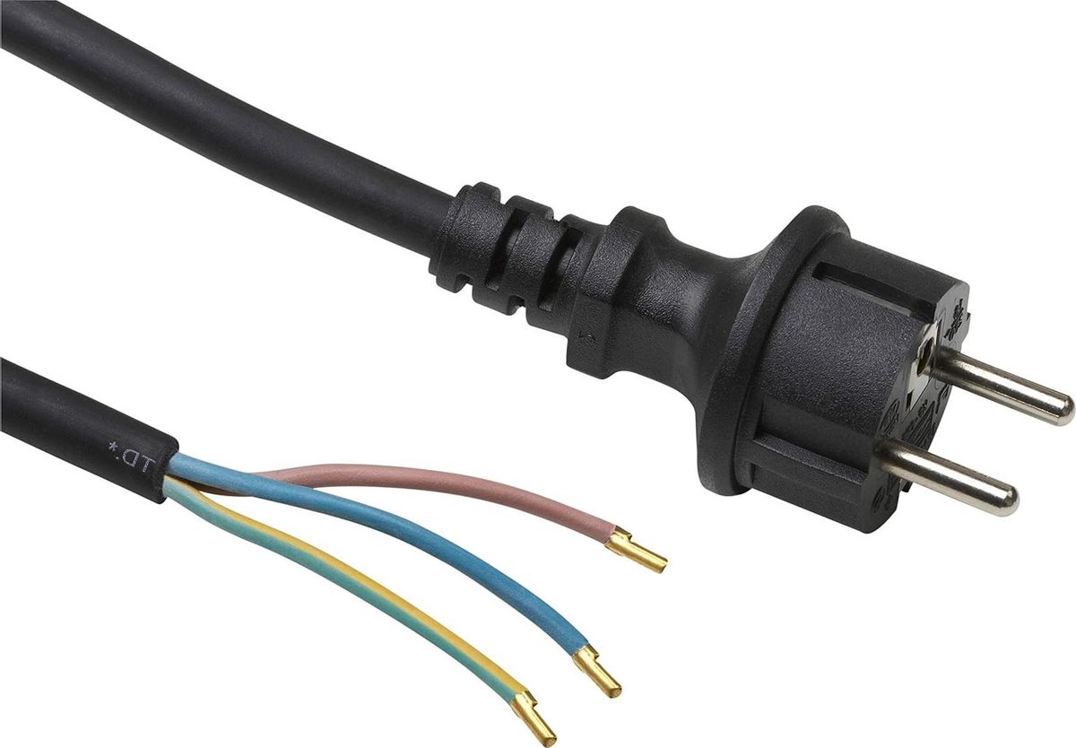 Veiligheidscontactkabel - Aansluitkabel Geaard - Apparaten Aansluiten - Robuuste Rubberen Slang - 5 Meter - Zwart