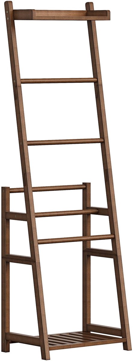 Bamboe Handdoekrek, Handdoekstandaard met 5 stangen en 2 planken | Handdoekladderopbergruimte voor handdoeken Dekens en decoraties Giraffevorm Woonkamer Slaapkamer Mokkabruin