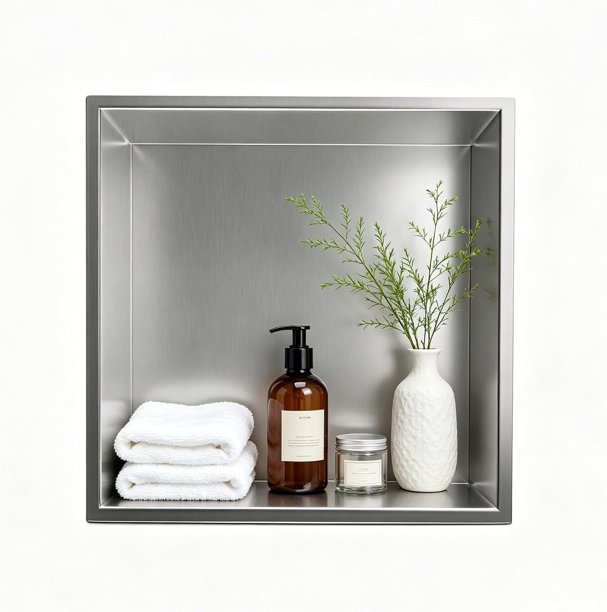 wandnis 30 x 30 x 10 cm douche wastafel opbergvak voor badkamer geborsteld roestvrij staal, zilver
