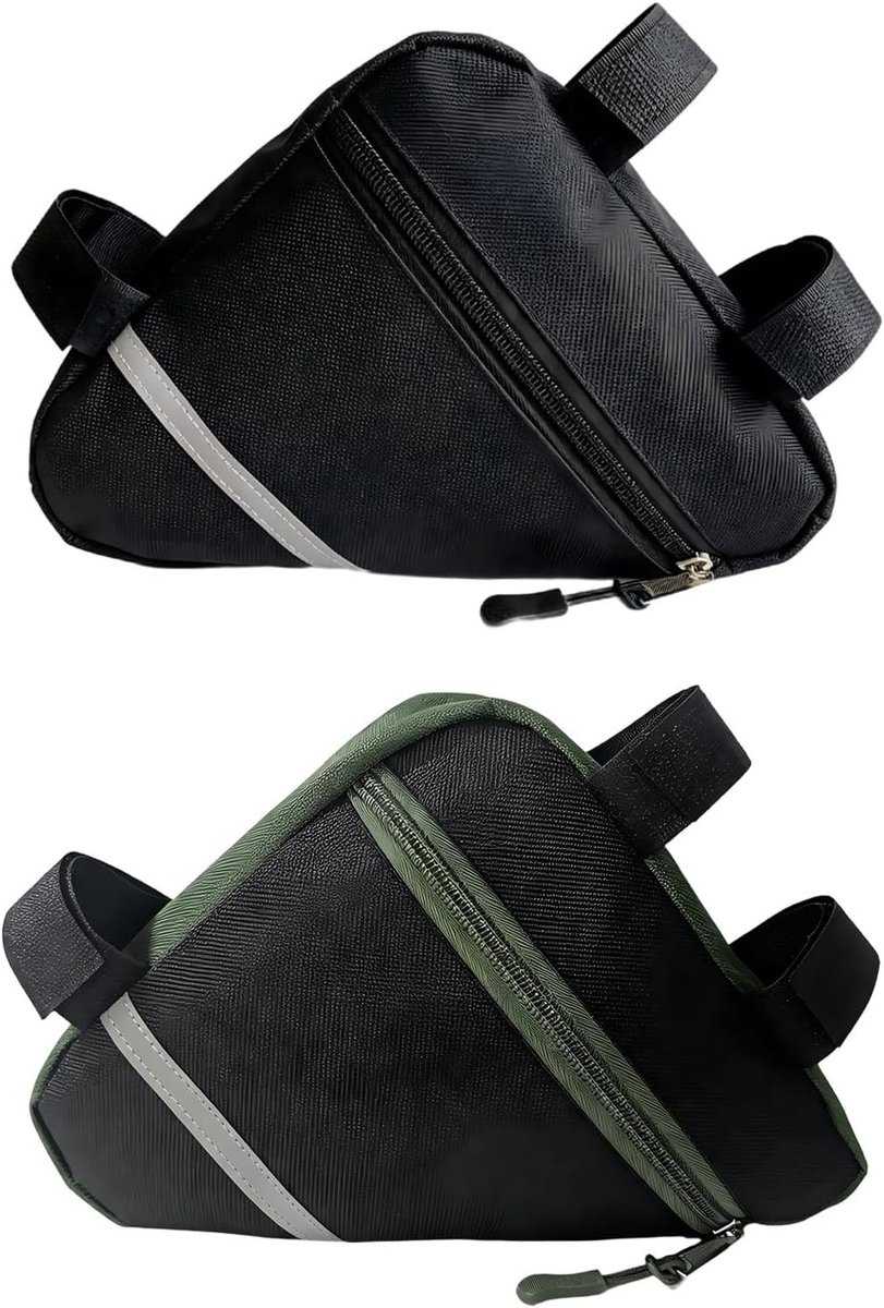 Klein Fiets Voorframe Driehoek Tas Set in Zwart en Olijfgroen | Waterdichte Nylon Opbergtas met Reflecterende Decoratie voor MTB en Racefiets, Ideaal voor Fietsaccessoires