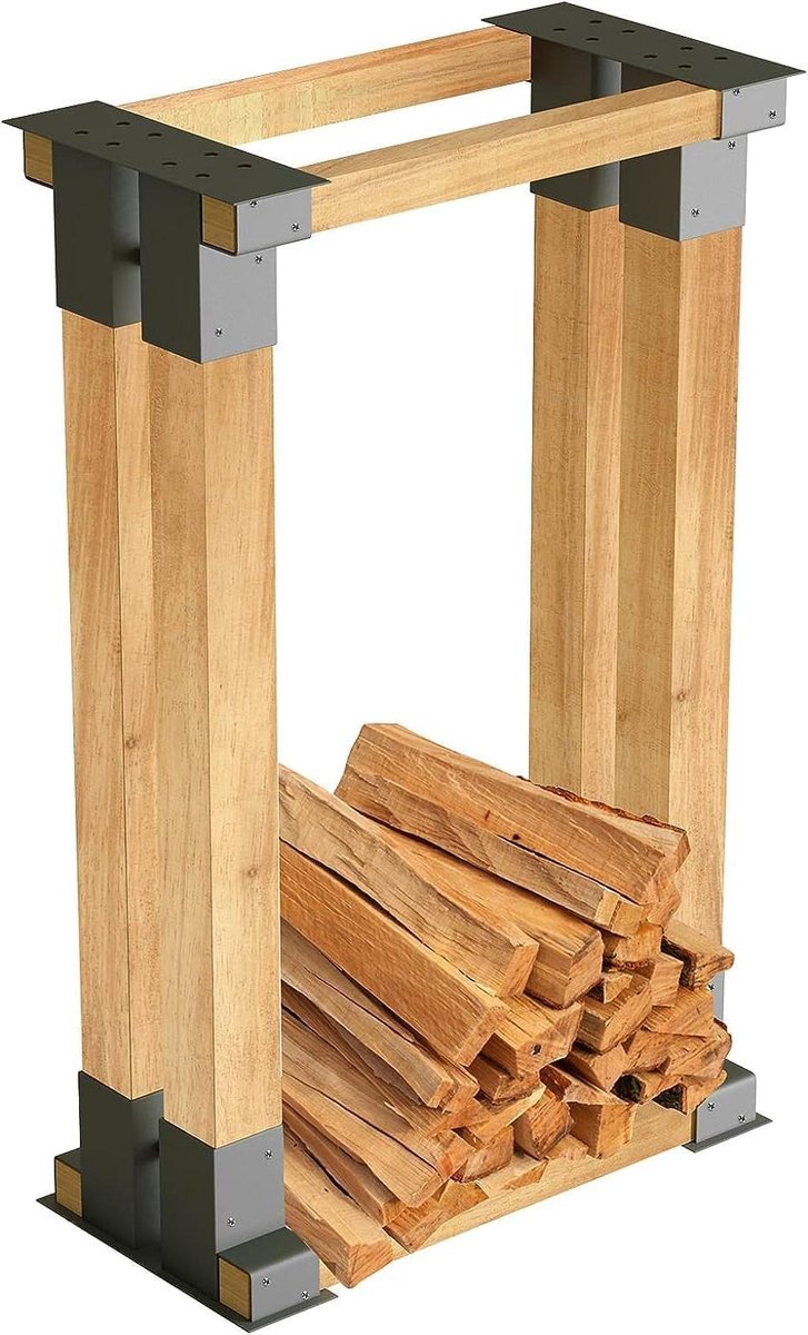 Houtstapelhulp - Brandhoutrek Stapelrek - Haardhout Opslag - Verzinkt Stalen Frame - 300x100x150mm - Zwart