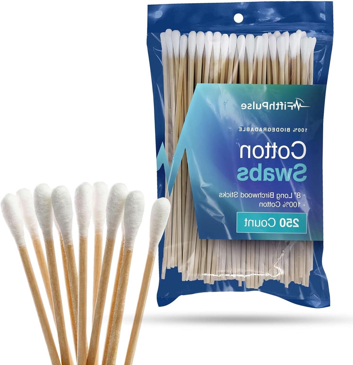 Biologisch afbreekbare wattenstaafjes - Lange Q-tips - Persoonlijke verzorging - Gemaakt van berkenhout - 20 cm - Wit