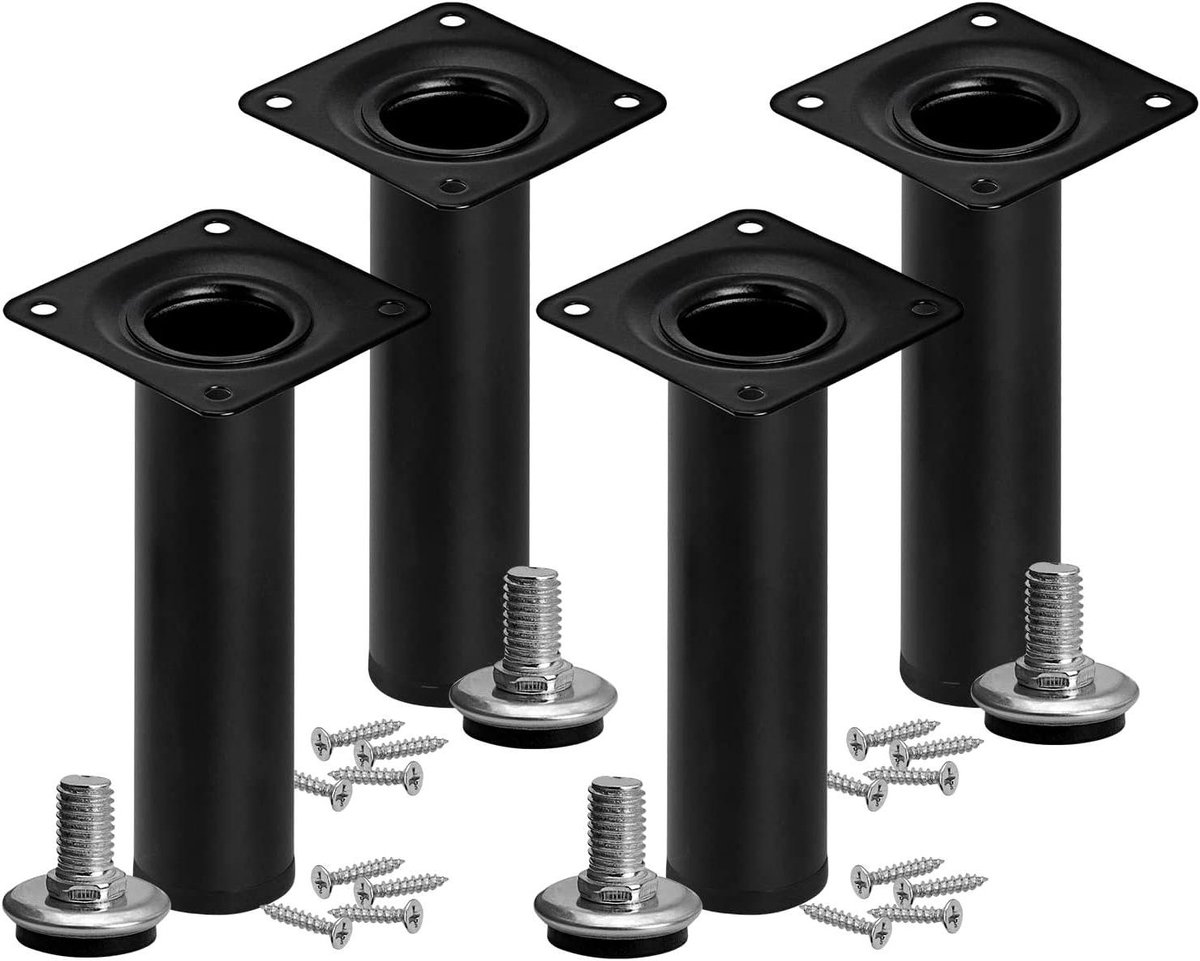 Meubelpoten Set - Bankpoten Tafelpoot - Meubels Versterken - In Hoogte Verstelbaar - 25 cm Hoog - Zwart
