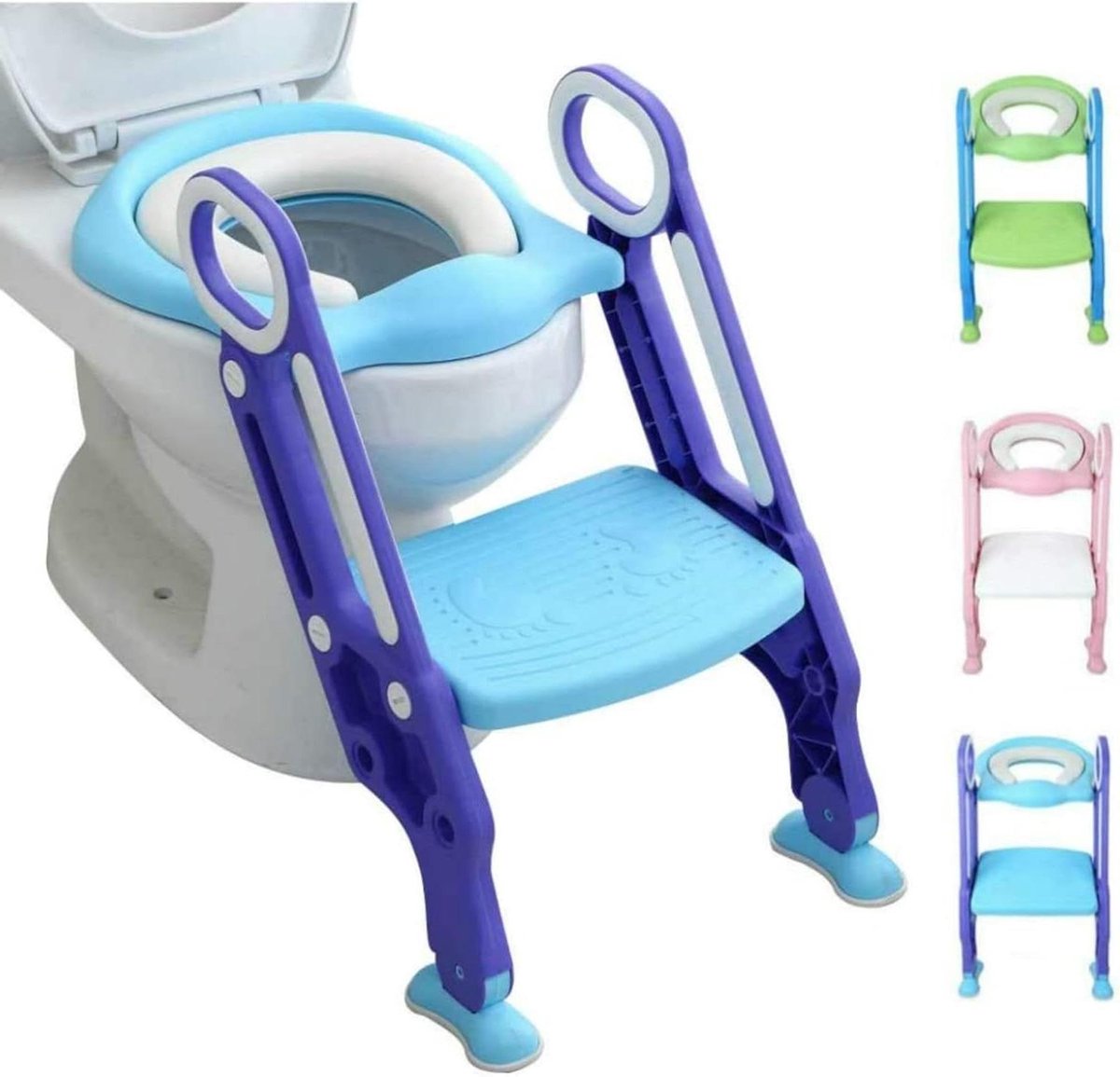 Kinder Toiletbril - Zindelijkheidstrainer - Zelfstandig naar toilet - In hoogte verstelbaar - Tot 75 kg - Blauw Paars