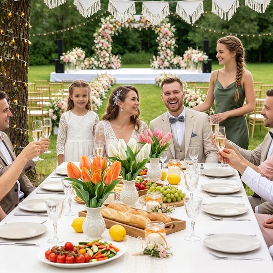 Kunsttulpen, oranje, 7 stuks, kunsttulpen, latex, hoogwaardige kunsttulpen met knoppen/bloemen, tulpen zoals echt voor doe-het-zelf, bruiloftsboeketten, Moederdag, woon-kamer, eettafel — afbeelding 4