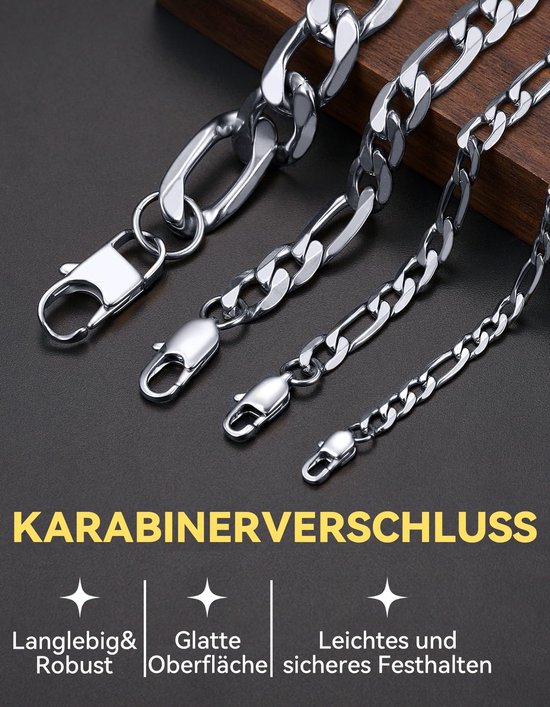 4/6/9/13 mm figaroketting, modieuze halsketting van roestvrij staal, zilver/18k verguld/zwart, coole halsketting (35,5 - 76 cm) voor modellen / hip pop rapper/dames en heren — afbeelding 3