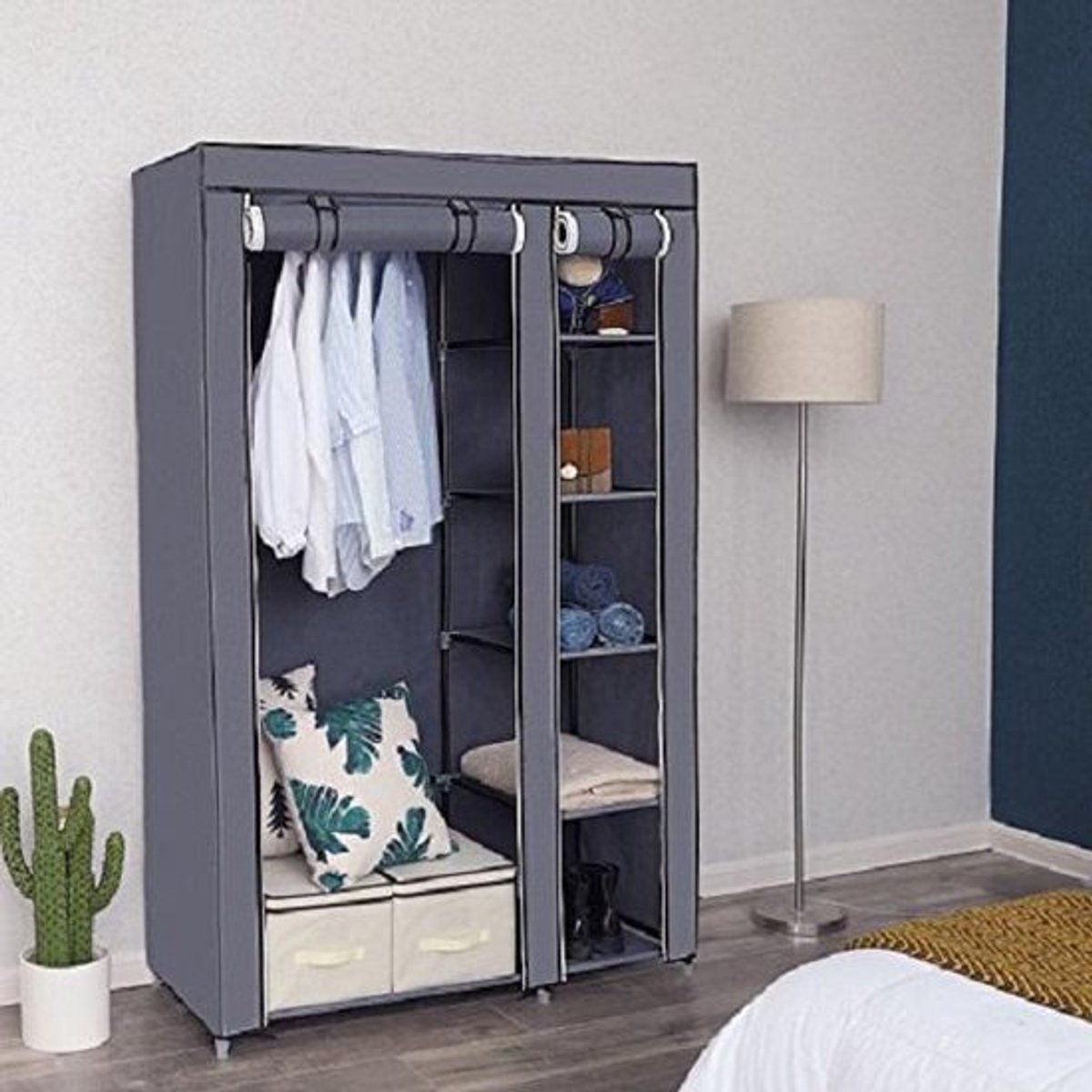 Songmics Stoffen Kledingkast - Opvouwbare Garderobe kast - Stoffen Hangkast & Legkast - Kledingkast Opvouwbaar - Afm. 175 x 110 x 45 cm multi