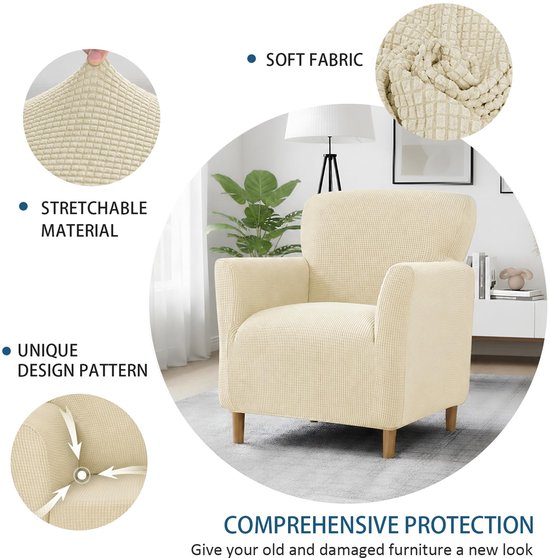 Stoelhoes met armleuningen, stretch, elastische stoelhoes van jacquard-gebreide stof, universele stoelhoes voor oorfauteuil en clubstoel, wasbaar, bescherming tegen vlekken en slijtage (lichtgeel) — afbeelding 2