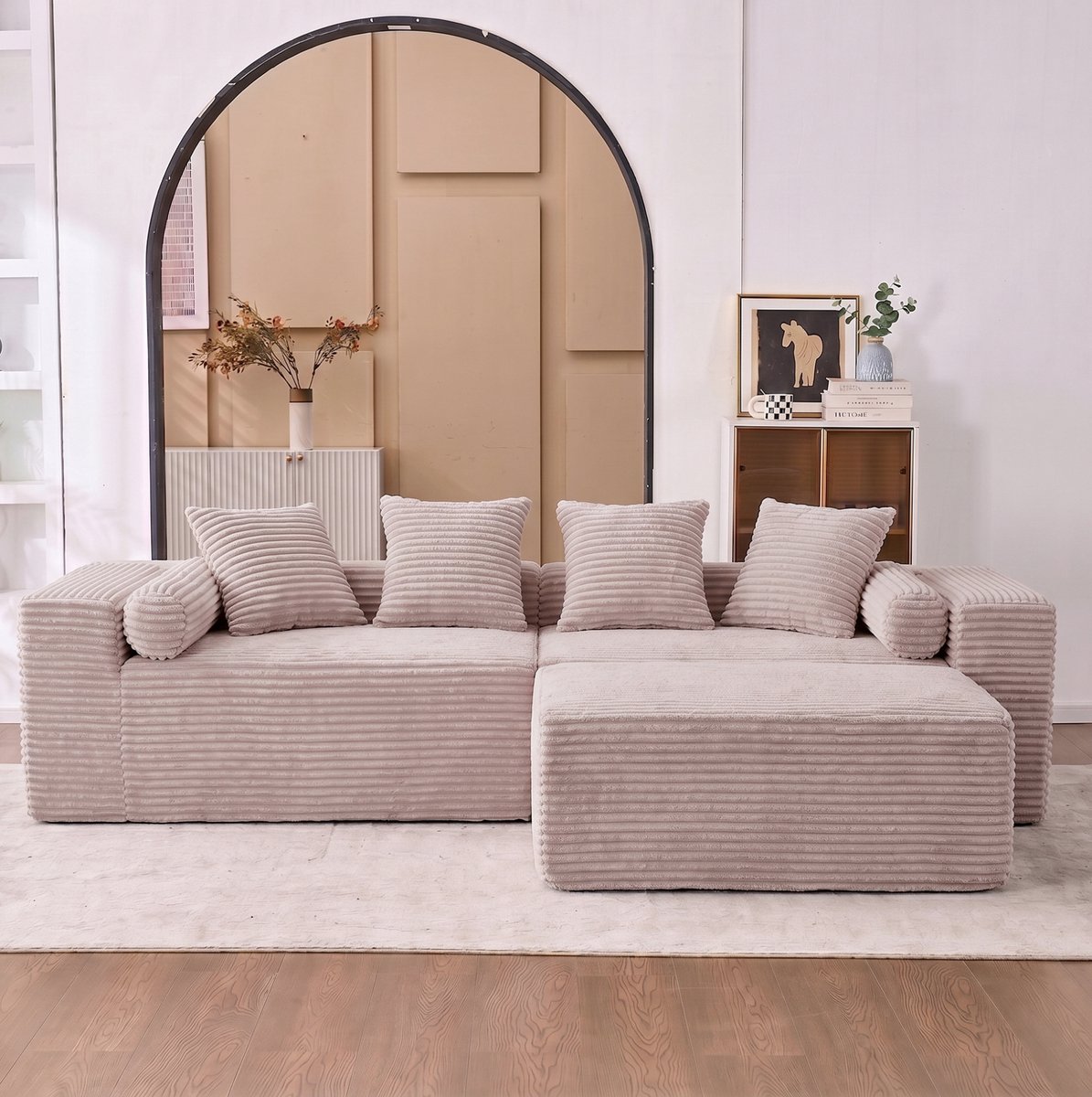 FloraGrace Hoekbank – 3-Zits Modulaire L-Vormige Bank Met Chaise Longue – Zonder Gereedsch