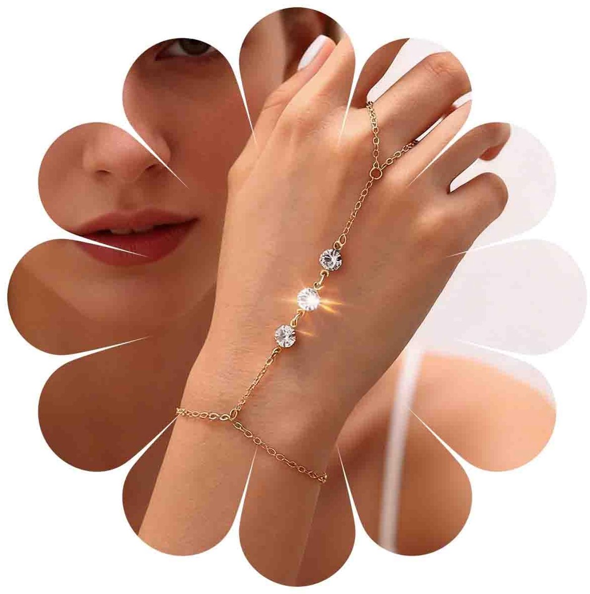 Handkettingarmband voor dames, elegante, sierlijke handketting met zirkonia-accenten, modieuze statement-sieraden voor dagelijks gebruik, feest en cadeau