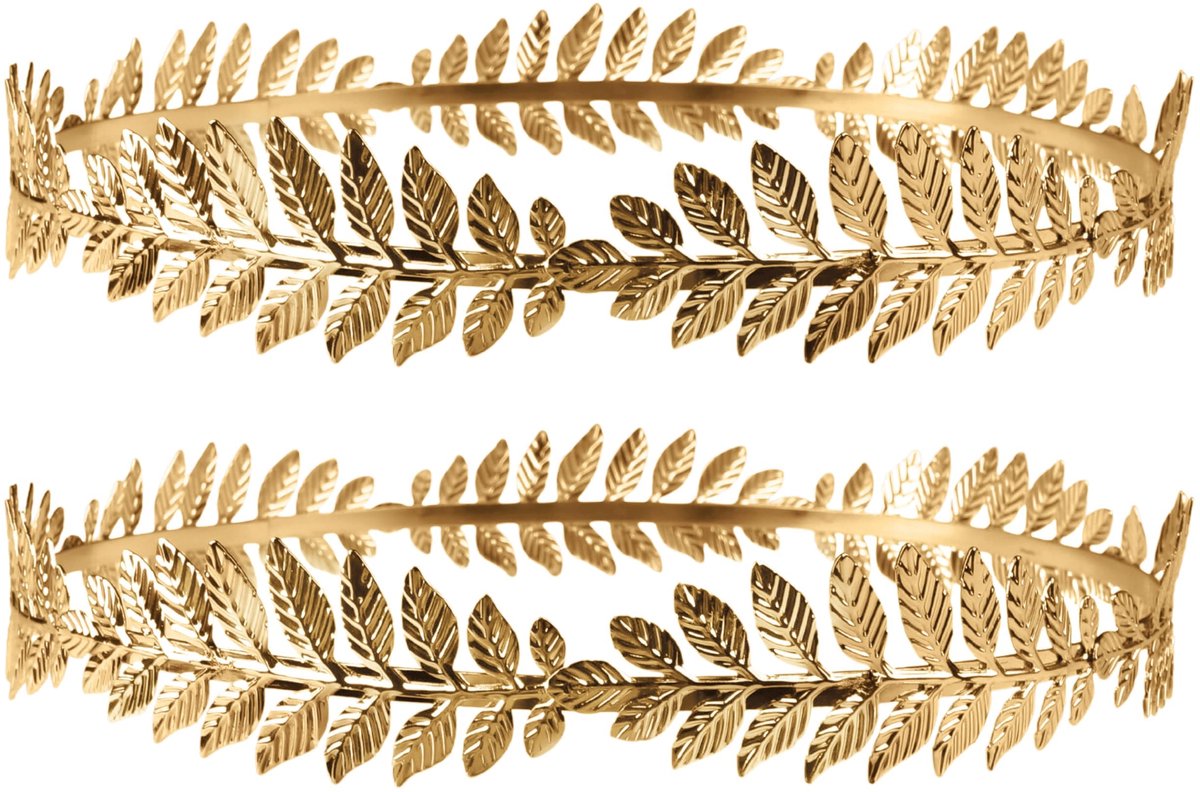2 stuks gouden blad hoofdbanden, Romeinse godin haarbanden in goud, gouden lauwerkrans blad hoofdtooi, blad hoofdband, Romeinse hoofdtooi, voor dames en heren accessoires, Breite: ca. 2,5 cm, Länge