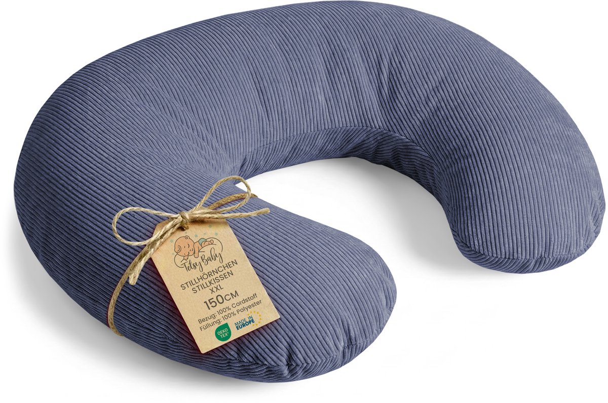 Voedingskussen baby Premium 150 cm C-vorm borstvoedingskussen Nursing Pillow – afneembare Corduroy hoes ergonomisch wasbaar pasgeboren zacht ademend – OEKO-TEX gecertificeerd Jeansblauw