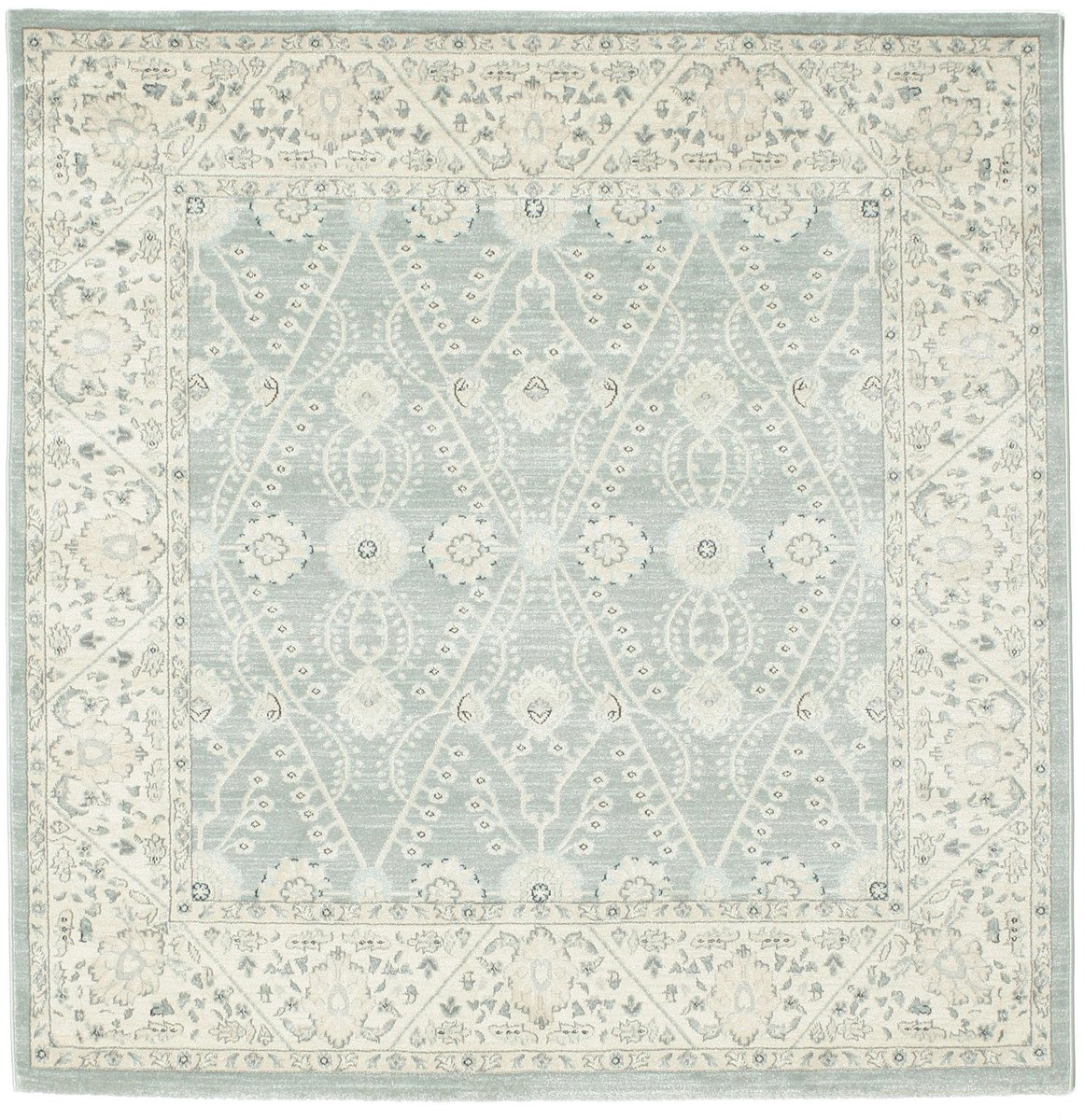Vloerkleed, 200 x cm, Vierkant, Middelpolig, Woonkamer, Eetkamer, Slaapkamer, Alleen chemisch reinigen, oeko_tex_100, Licht Blauw/Crème wit Beige