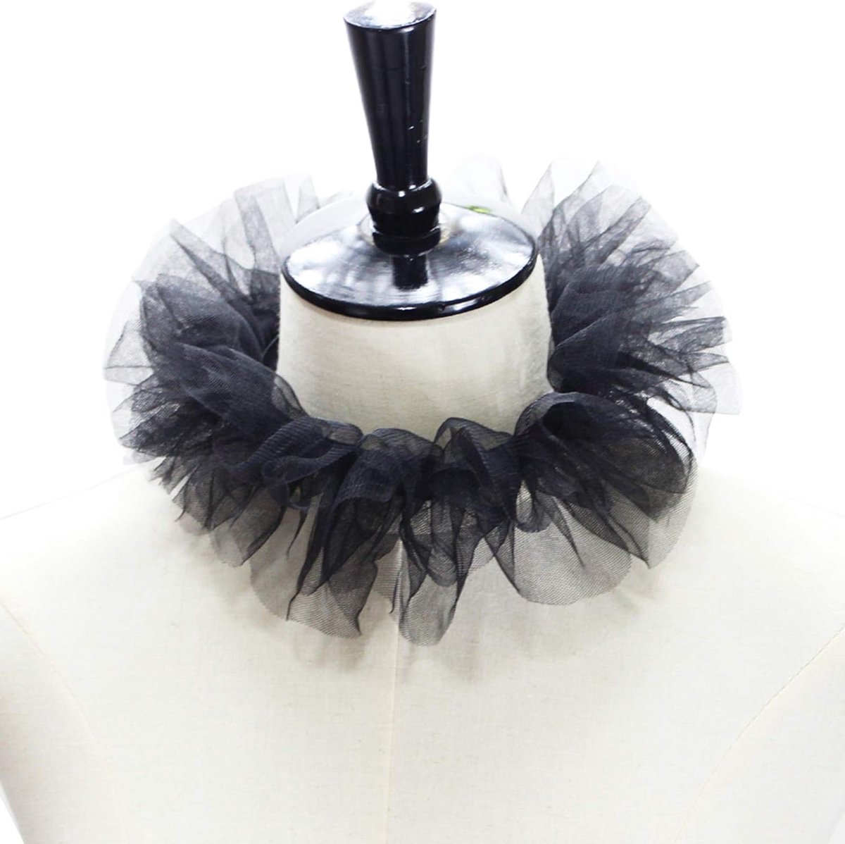 CWomen Tule pluizige gegolfde nepkraag gelaagde mesh cosplay kostuum clown choker, zwart, 40 cm