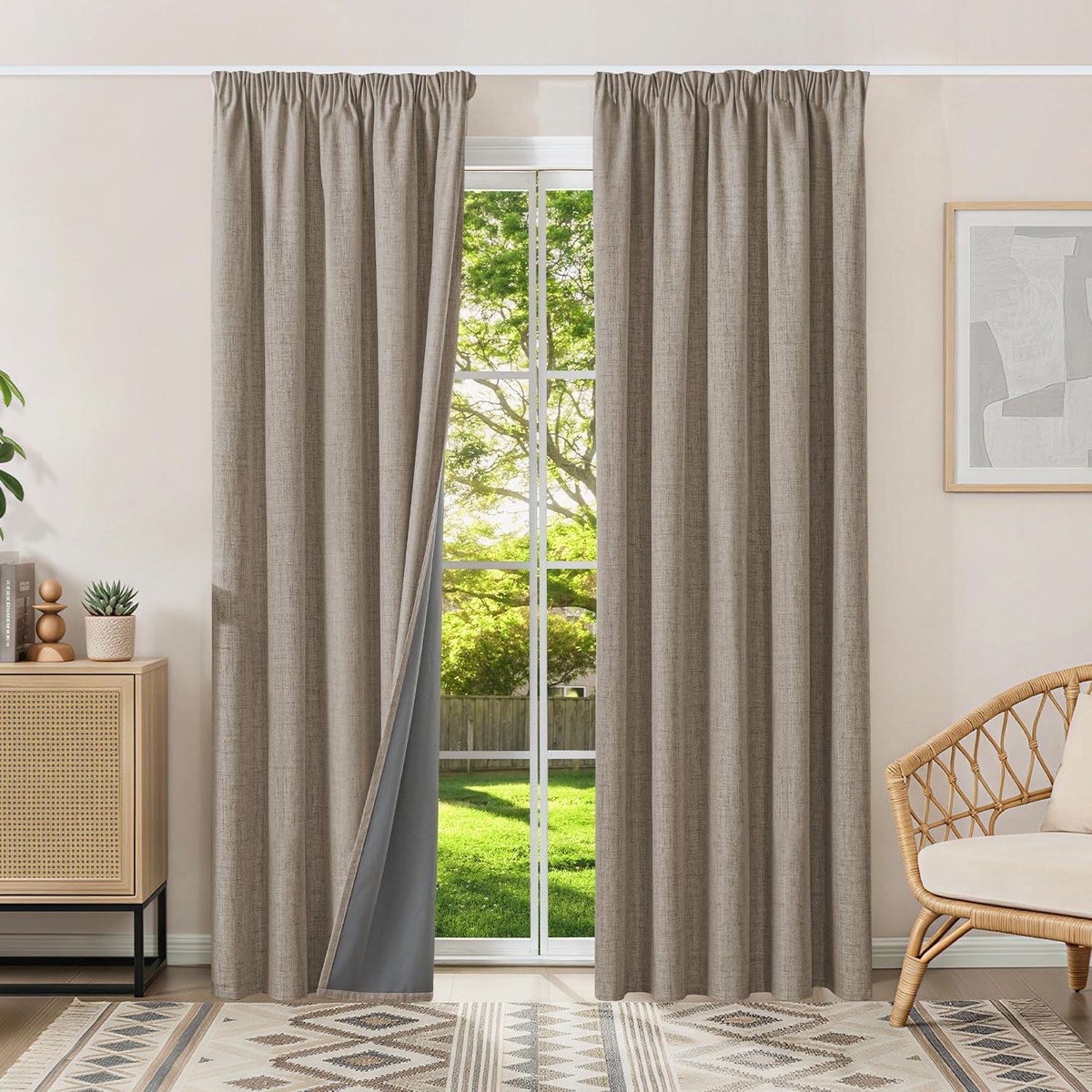 100% verduisteringsgordijn, warmte-isolerend, koudebestendig, 2 x 160 x 200 cm (b x h), linnen, ondoorzichtig, met plooiband, voor rail, woonkamer, slaapkamer, huis, hittebescherming, lawaai