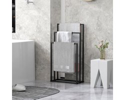 Wishdor - Droogrek - Vrijstaand handdoekenrek met 3 stangen - modern en ruimtebesparend - voor badkamer of wasruimte - metaal - zwart - 45 x 21,5 x 85 cm