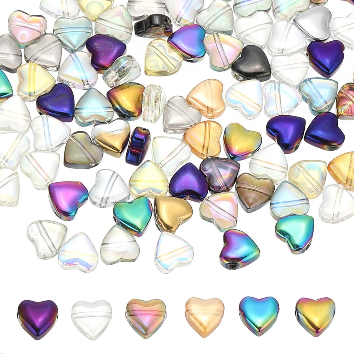 100Pcs Multi Color Hartvormige Glaskralen voor DIY Sieraden Maken