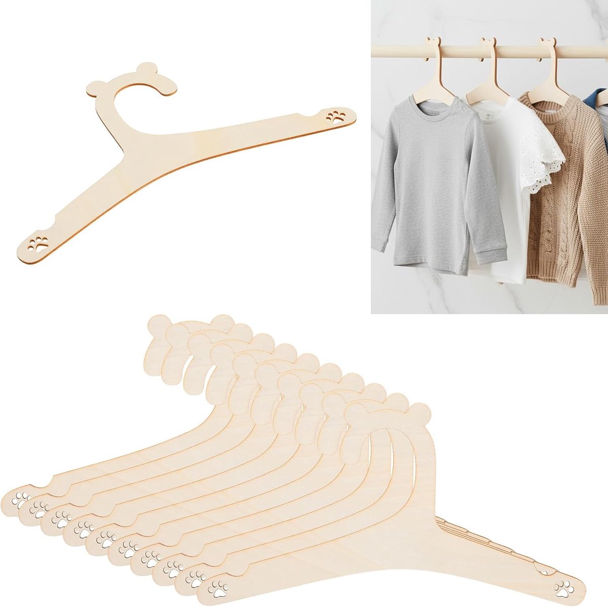 Kleerhangers voor kinderen, babykleerhangers, antislip, babykleerhangers, pootafdruk-design, veilig en geurloos, voor kleding, kleding en jassen