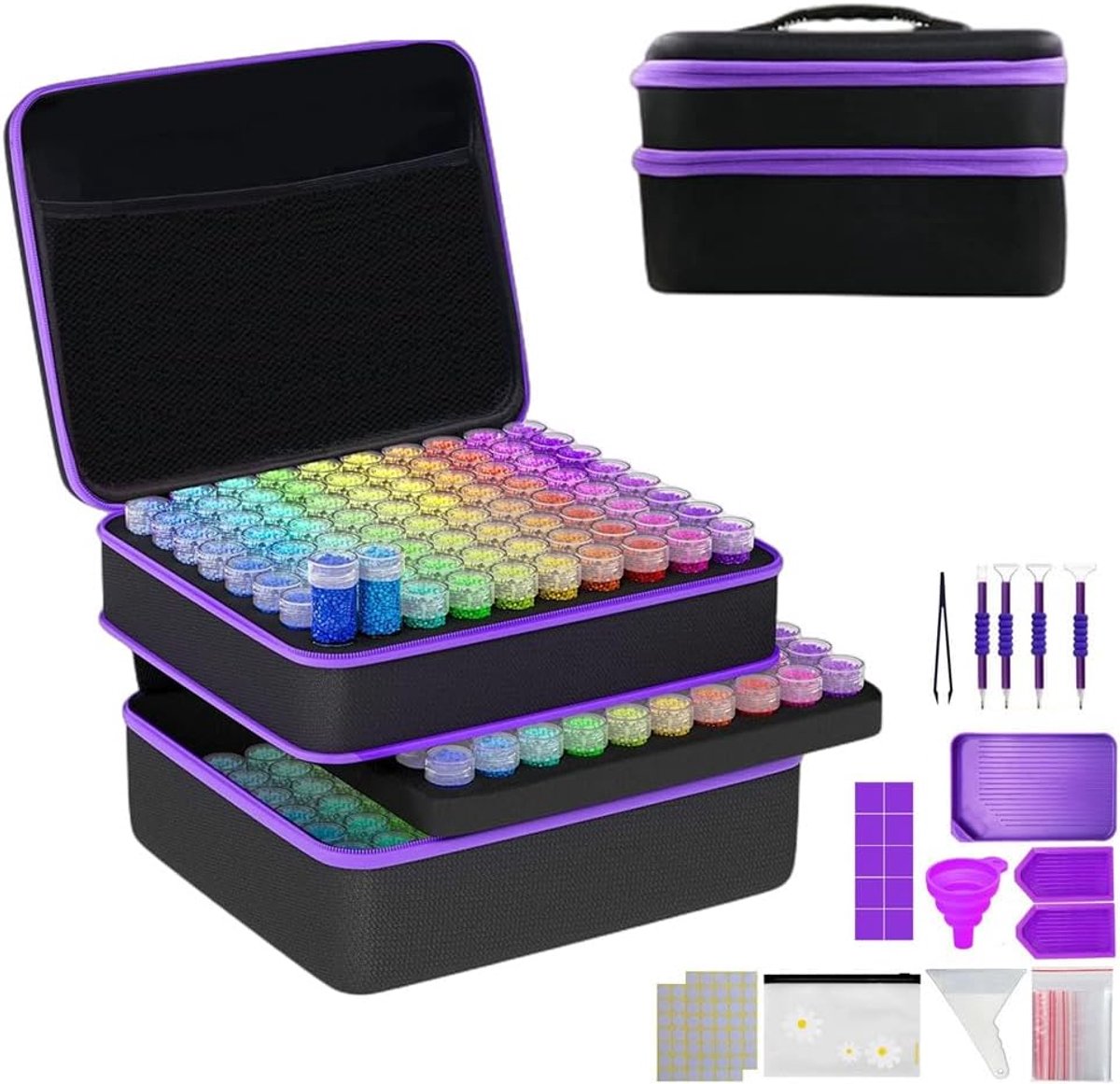 Diamond Painting koffer, Diamond Painting opbergdoos, 240 stuks Diamond Painting accessoire dozen met koffer en trechter